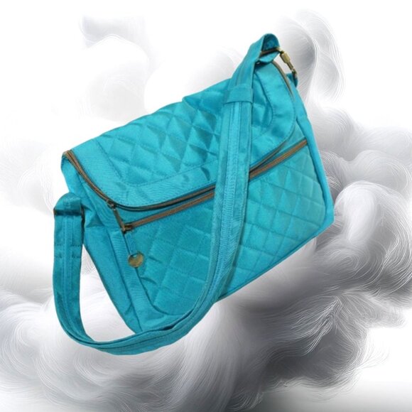 Travelon RFID Antitheft Multi Pocket Aquamarine Organizer Cross Body Bag - Picture 1 of 6